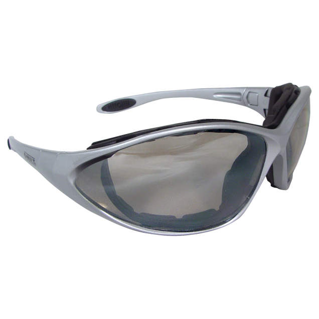 Glasses Foam Lined Glass • Elastic Headstrap • Optional Temples • Meets ANSI Z87.1+ • 99.9% UV Protection Silver Frame - Indoor/Outdoor Lens