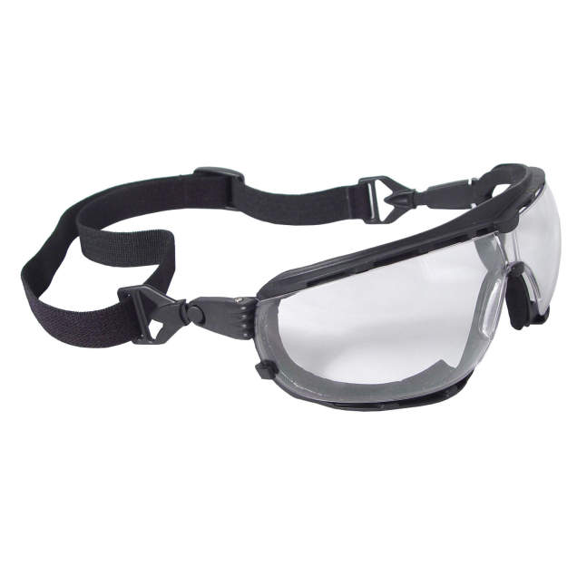 Goggle Closed Cell Foam Lining with Adjustable Headstrap • Snap-In Adjustable Temples Included Black Frame - Clear Anti-Fog Lens