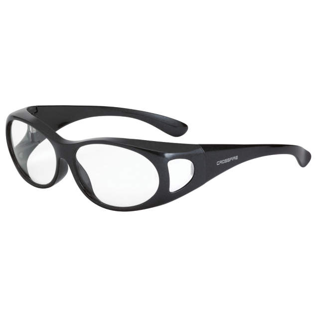 Fits Over Prescription Glasses • Meets ANSI Z87.1+ • 99.9% UV Protection Shiny Pearl Gray Frame - Clear Lens
