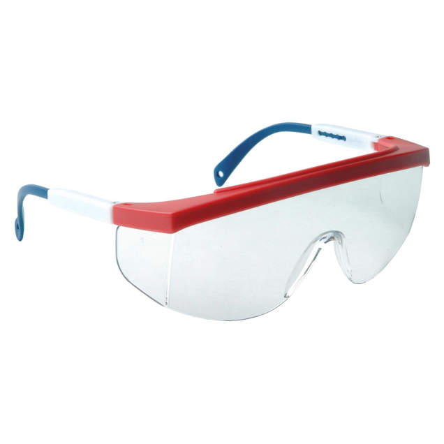 Glasses Adjustable Temples • Meets ANSI Z87.1+ • 99.9% UV Protection Red/White/Blue Frame - Clear Lens