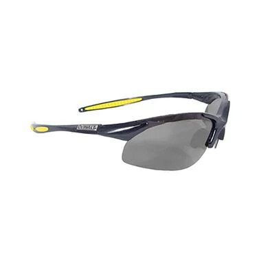 10 Base Curve Lens • Rubber Temples • Meets ANSI Z87.1+ • 99.9% UV Protection Black Frame - Silver Mirror Lens