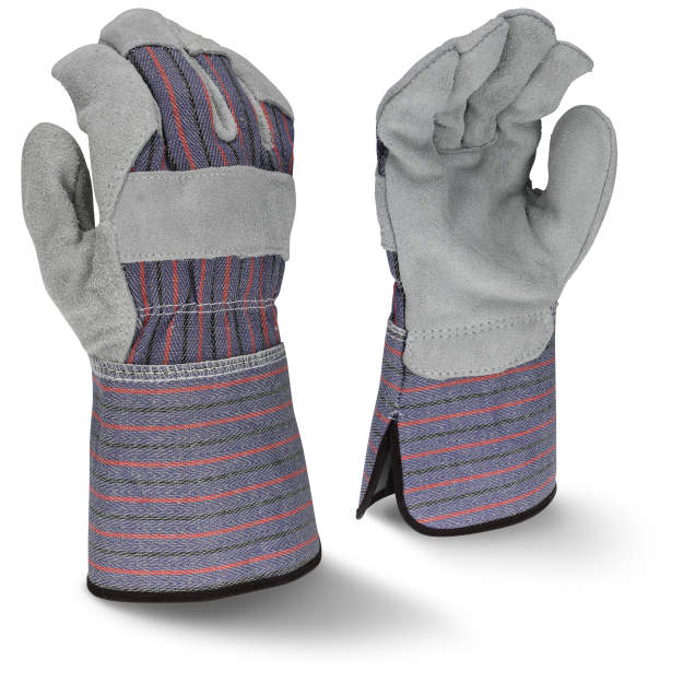 Glove Regular Shoulder Gray Split Cowhide - Rubberized Gauntlet Size L