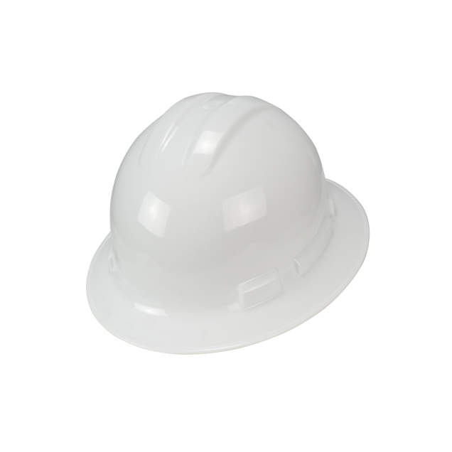 Hard Hat 6 Point Ratchet Suspension • Padded Headband Full Brim - White