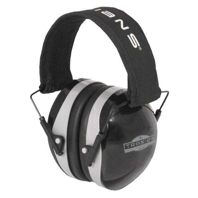 NRR 29 • Adjustable Padded Moisture Wicking Headband • Soft Foam Padded Earcups • Folds Compactly • Individually Packed in a Box TRPX™ Earmuff - Black & Gray