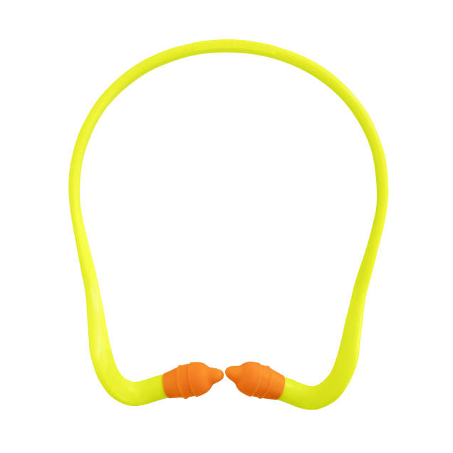 Earplugs NRR 25 • Pronged Shape • Polyurethane Foam • Reusable • Made in USA Yellow Band / Orange Pods