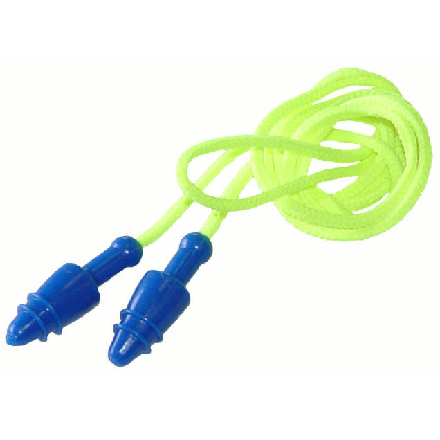 Earplugs NRR 28 • 2 Flange Tapered Shape • Reusable • Corded • Metal Detectable Corded Plugs in Case