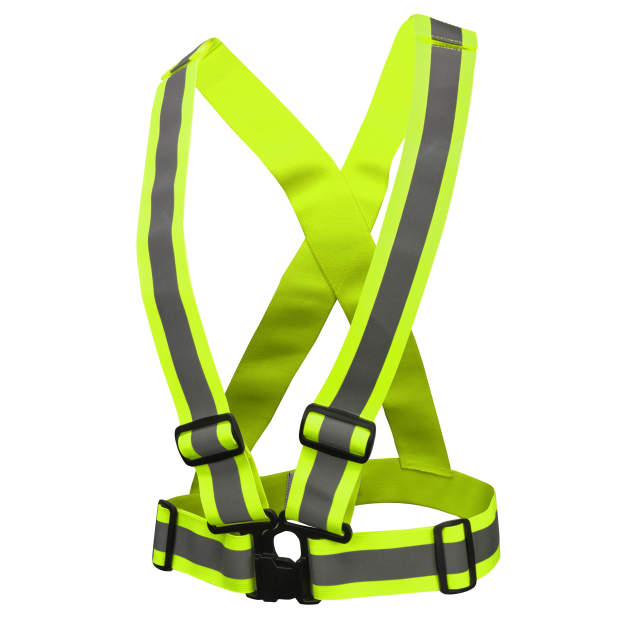 2" Wide Hi-Vis Safety Harness • 1" Silver Reflective Tape • Universal Fit Elastic 2" Safety Belt - Green
