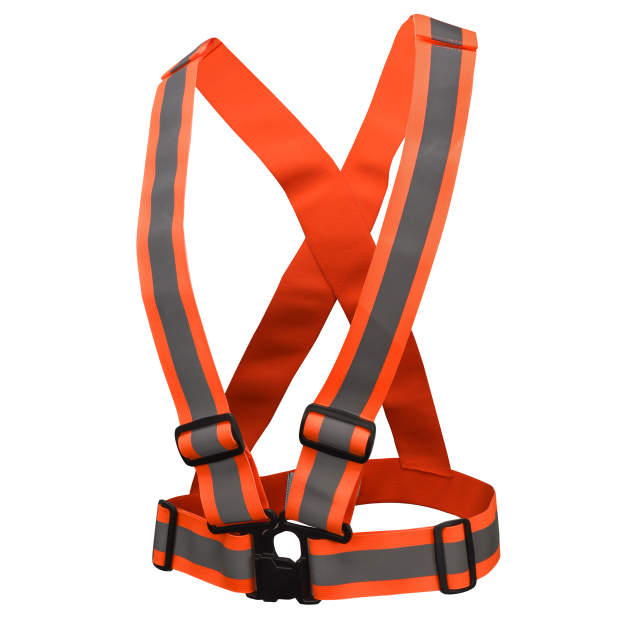 2" Wide Hi-Vis Safety Harness • 1" Silver Reflective Tape • Universal Fit Elastic 2" Safety Belt - Orange