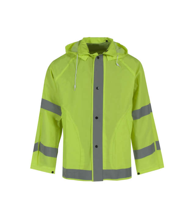 Jacket Detachable Hood with Drawstring • Side Slash through Pockets (2) • Snap Front Closure with Interlocking Storm Flap • Underarm Vents Hi-Vis Lime - Size 4X