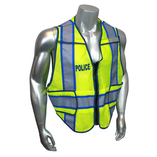Mesh Class 2 breakaway vest w/adjust waist • 2" 3M™ comfort trim reflective w/contrast trim • Zip-n-Rip • Mic tab • Made in USA Hi-Vis Green - Size R