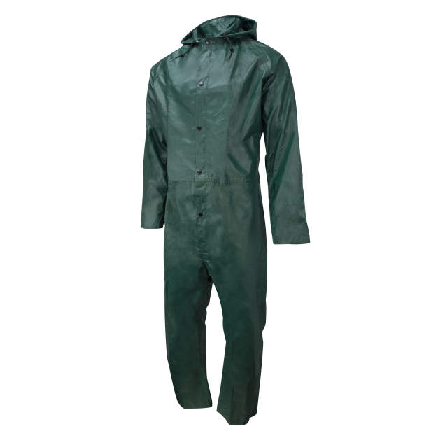 Coverall with Attached Hood • Snap Front Closure • Raglan Shoulder Design Green - Size S