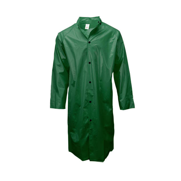 Ribbed PVC on Polyester • Coat is Minimum of 48” Long • Non-Conductive Snap Front Closure with Storm Flap Green - Size XL