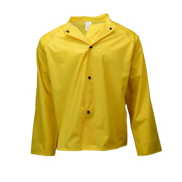 Jacket is Minimum of 30” Long • Non-Conductive Snap Front Closure with Storm Flap • Stand-Up Collar with Snaps for Detachable Hood Safety Yellow - Size 3X