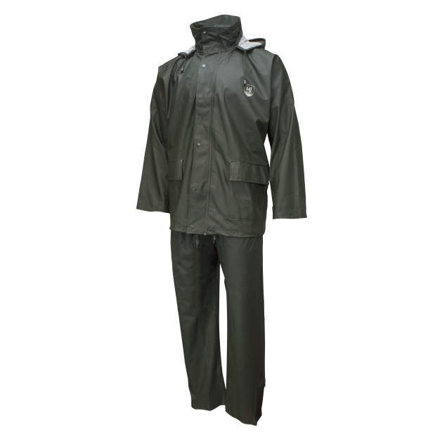 Marshlander Marine Rain Suit • Attached Hood Jacket • Elastic Trouser Green - Size 3X