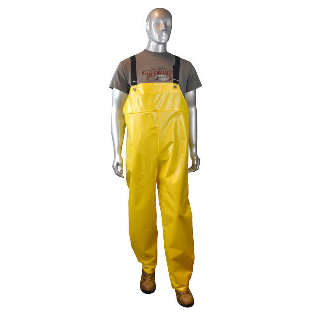 25mm TPU Coating on 200D Nylon Fabric • Bib Style Overall • Adjustable Suspenders • Heatwelded Seam Construction Yellow - Size 4X