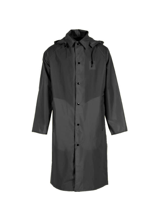 48” Long Coat • Leaf Collar with Snaps for Detachable Hood • Raglan Shoulder Design • Slash Openings with Pockets on Each Side Black - Size 3X