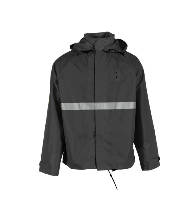 Deluxe 32” Motorcycle Jacket • Tuck Away Hood • Zipper Front Closure • Storm Flap with Snaps and Hook and Loop Closure Black - Size XS