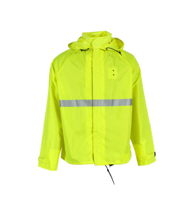 Deluxe 32” Motorcycle Jacket • Tuck Away Hood • Zipper Front Closure • Storm Flap with Snaps and Hook and Loop Closure Lime - Size XS