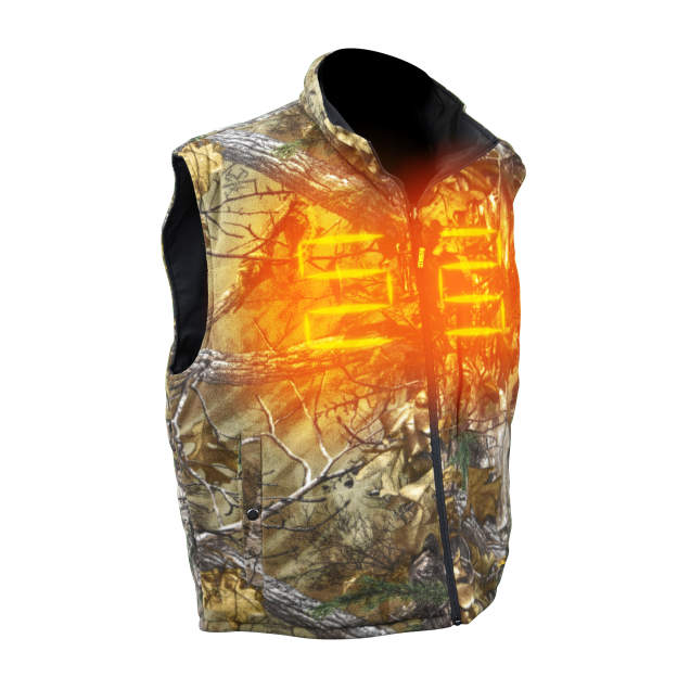 RealTree® XTRA Camouflage fleece outer shell • Soft black fleece inner shell • Durable, insulated, wind resistant Camouflage Fleece Vest w/ Battery - Size 3X