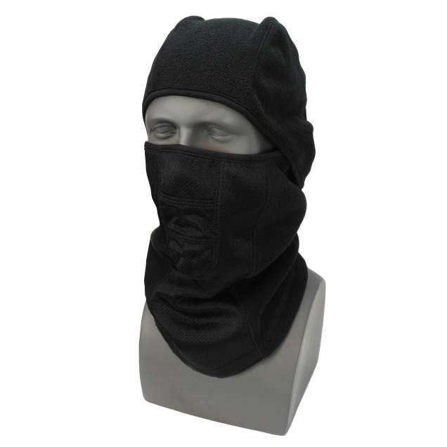 Premium 100% soft polyester fleece • Hinged design • Mesh fabric over mouth • Wear as balaclava, hood, or neck gaiter Hinged Fleece Balaclava - Black
