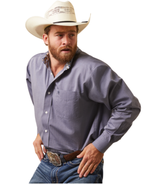 MNS WF SOLID PINPOINT OXFORD CLASSIC FIT LONG SLEEVE SHIRT MOOD INDIGO