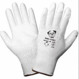 (PUG-12-dozen) General purpose gloves, 13-gauge white seamless nylon shell, white smooth polyurethane-coated palm, knit wrist.  ANSI anti-static/electrostatic compliant.  Each pair is individually packaged in a polybag, 12 dz/cs