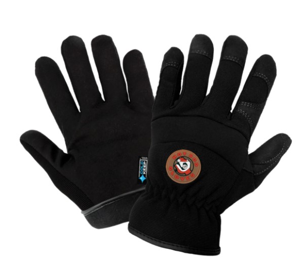 HR3200INT- DOZEN Hot Rod Gloves® - Waterproof low temperature mechanics style gloves.  Black AireFlex® synthetic leather palm, 100 grams of Cold Keep® insulation, black spandex back of the hand, reinforced thumb, index finger, and fingertips, waterproof bladder, neoprene padded knuckles, open cuff.  4 dozen pairs per case.