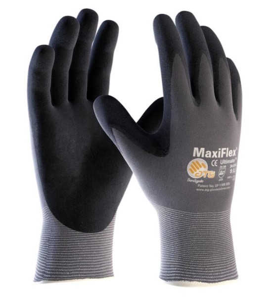 34-874-DOZEN MAXIFLEX ULTIMATE, 15G GRAY NYLON SHELL, BLACK NITRILE MICROFOAM GRIP - Gray