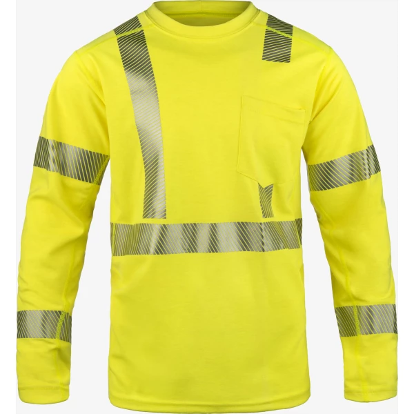 Shirt - FR knit shirt. Base layer in Lakeland FR layering system. Hi-visibility with reflective trim. 