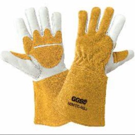 50MTC-Dozen Welding gloves, premium-grade white grain cowhide palm, index finger, and fourchettes.  Premium-grade gold split cowhide back of hand, reinforced palm and thumb crotch, and 4-inch long gauntlet cuff.  Fleece lined, keystone thumb, and sewn with DuPont™ Kevlar® fiber.  Each pair is individually hang-tagged for retail sale.  ANSI/ISEA 105 cut level A2, abrasion level 5, puncture level 4, conductive heat level 4.  6 dozen pairs per case.