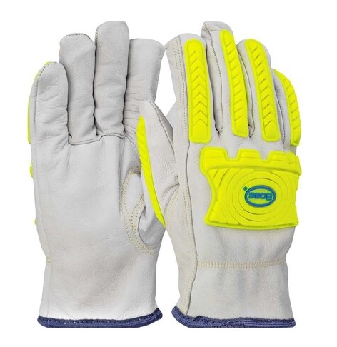 09-LC571MP-Pair GOATSKIN LEATHER DRIVERS, HPPE CUT LINER, HV GREEN L2 IMPACT TPR, A5 - Natural