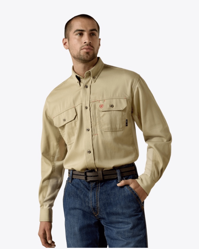 ***Item Discontinued in SkyFall-Limited Quantities*** Limited Quantities available* Ariat Men's FR Solid Vent Long Sleeve Work Shirt 