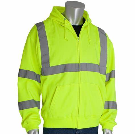 CLASS 3 HOODED SWEATSHIRT 8OZ. FLEECE, ZIP FRONT, 2IN. TAPE, LY - Hi-Vis Yellow 