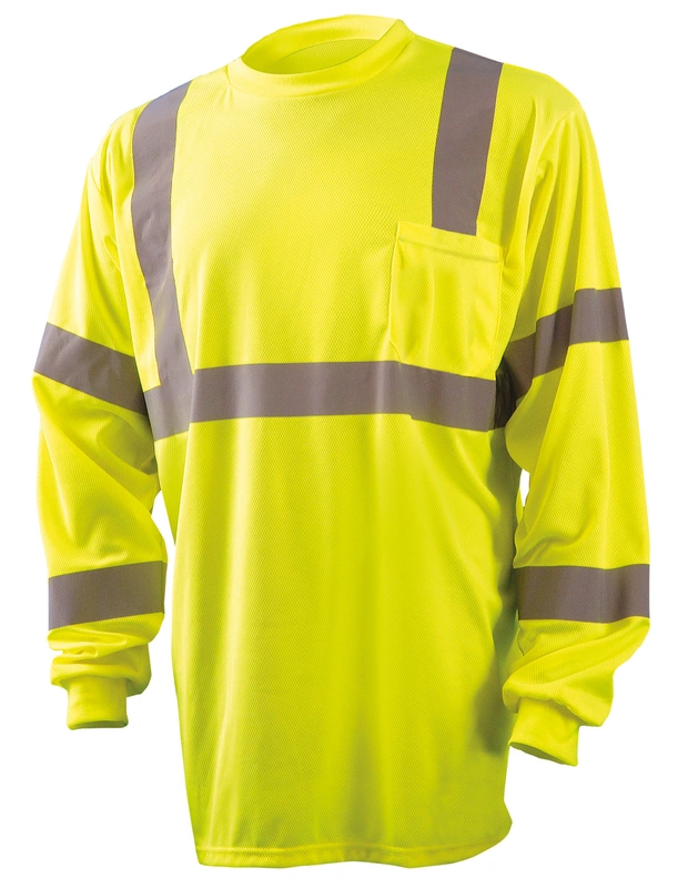 Long Sleeve Wicking Birdseye Shirt w/Pocket - Hi-Vis Yellow or Orange - Tall Sizes: LT-6XT (Yellow only)