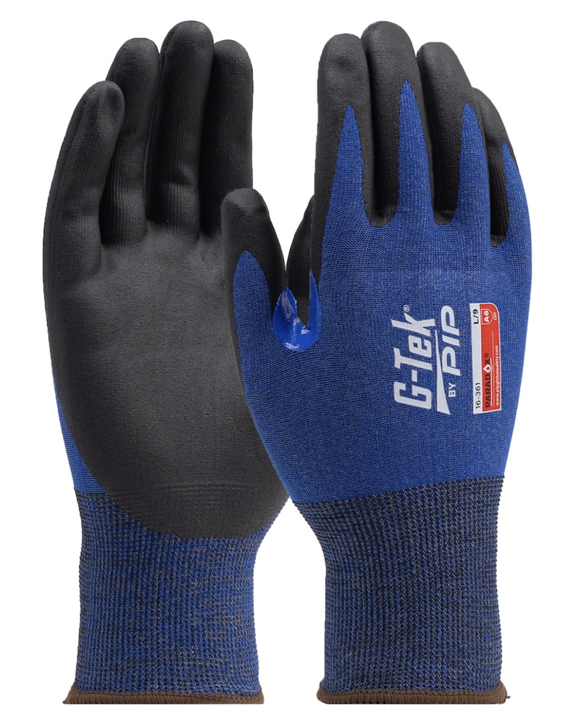 PIP 16-361 G-Tek® Paradox™ Seamless Knit PolyKor® Blended Glove with Foam Nitrile Coated Grip with Reinforced Thumb - 21 Gauge - Touchscreen Compatible - ANSI Cut Level: A6 ANSI - Abrasion Level: 4 - ANSI Puncture Level: 2