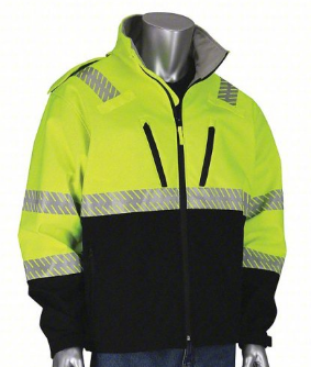 ANSI 107 RIP STOP SOFTSHELL JACKET FLEECE LINING WWB, HOOD, ZIPPER LY - Hi-Vis Yellow