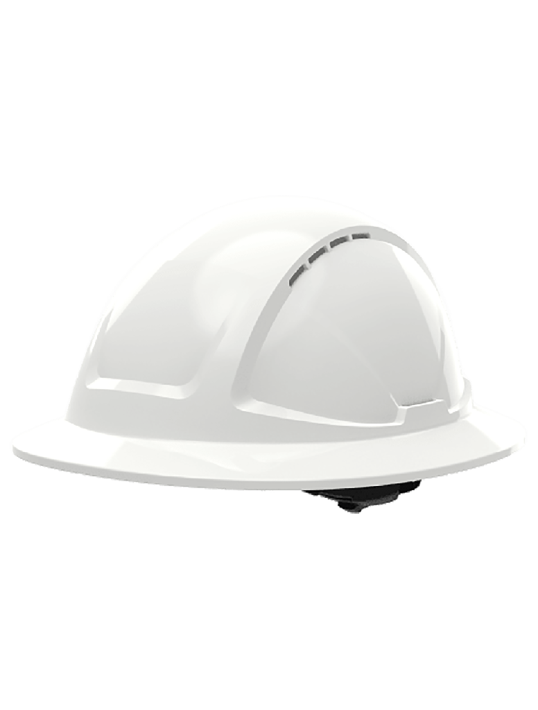 Radius™ Vented Full Brim Style White HDPE Hard Hat With Six-Point Ratchet Suspension