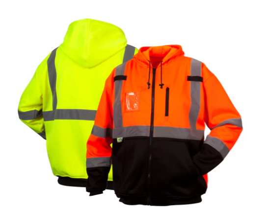 Jacket, Class 3 premium zipper sweatshirt in lime & orange
