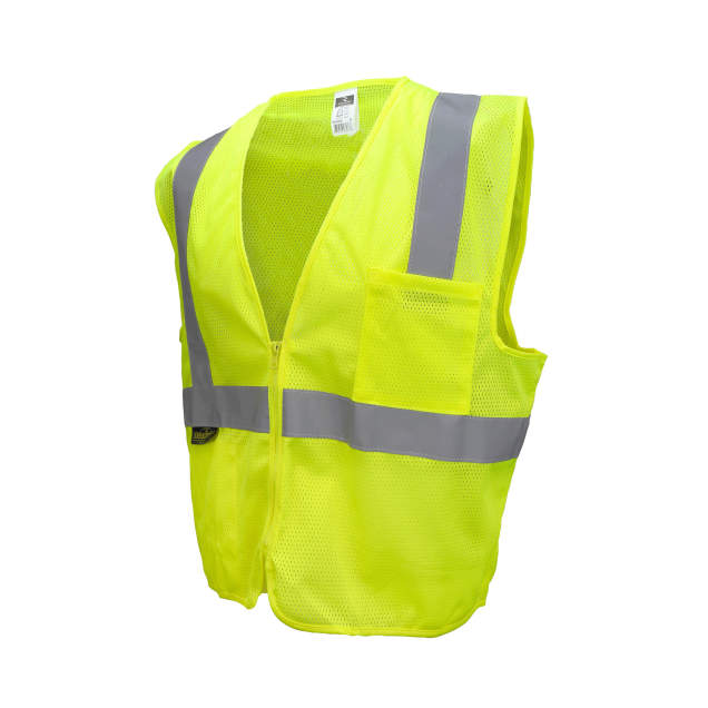 *Vest 2" Tape • 1 Horizontal Tape • Zipper Closure • 2 Pockets • ANSI/ISEA 107 Type R Class 2 Hi-Vis Green - Variant