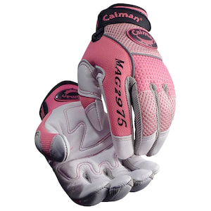 Gloves, Caiman Mag Ladies Pink Leather Pad Palm Air Mesh Back Small 