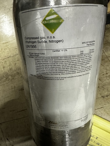 [CG-H2S-30A REFILL] Calibration gas, 30cu cylinder, 650L  H2S 25ppm, Bal N2