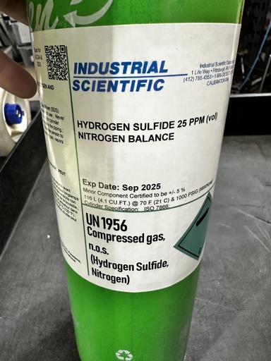 [CG-H2SW/READER] 18109078 Cal gas, W/READER H2S, 25PPM, 116L,