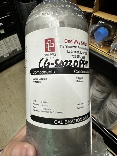 [CG-SO220PPM-58L] Gas,Calibration SO,20 ppm, 58L N2