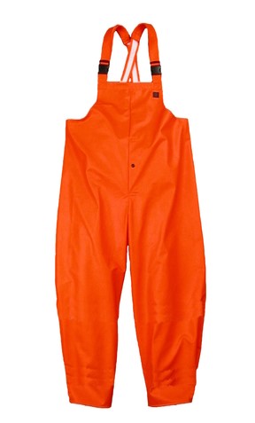[4001TFO-L] Fluorescent orange bib style trouser with snap fly front,  self material suspenders with quick release buckles. LRG