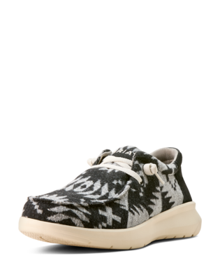 [10053751] SHOES, MNS HILO BLACK & WHITE FLANNEL BLANKET/BLACK SUEDE