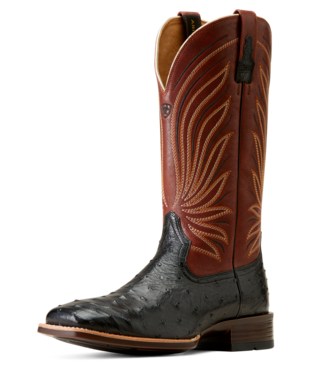 [10046962] BOOTS, MNS BRANDIN ULTRA BLACK FULL QUILL OSTRICH/ROASTED CHESTNUT