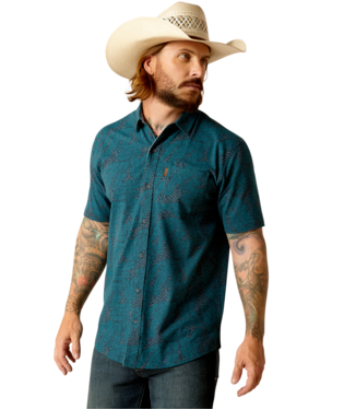 [10048534] MNS RETRO BUTTON DOWN SHORT SLEEVE SHIRT BLUE RIDGE