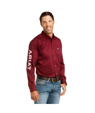 [10034233] MNS TEAM LOGO TWILL FTD LONG SLEEVE SHIRT BURGUNDY/WHITE