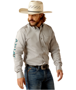 [10048716] MNS TEAM LOGO TWILL FTD LONG SLEEVE SHIRT LIGHT GREY