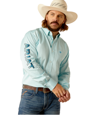 [10048717] MNS TEAM LOGO TWILL FTD LONG SLEEVE SHIRT LIGHT AQUA